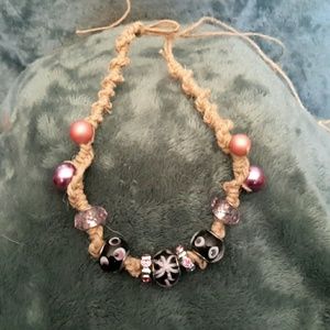 Handmade glass beaded hemp necklace